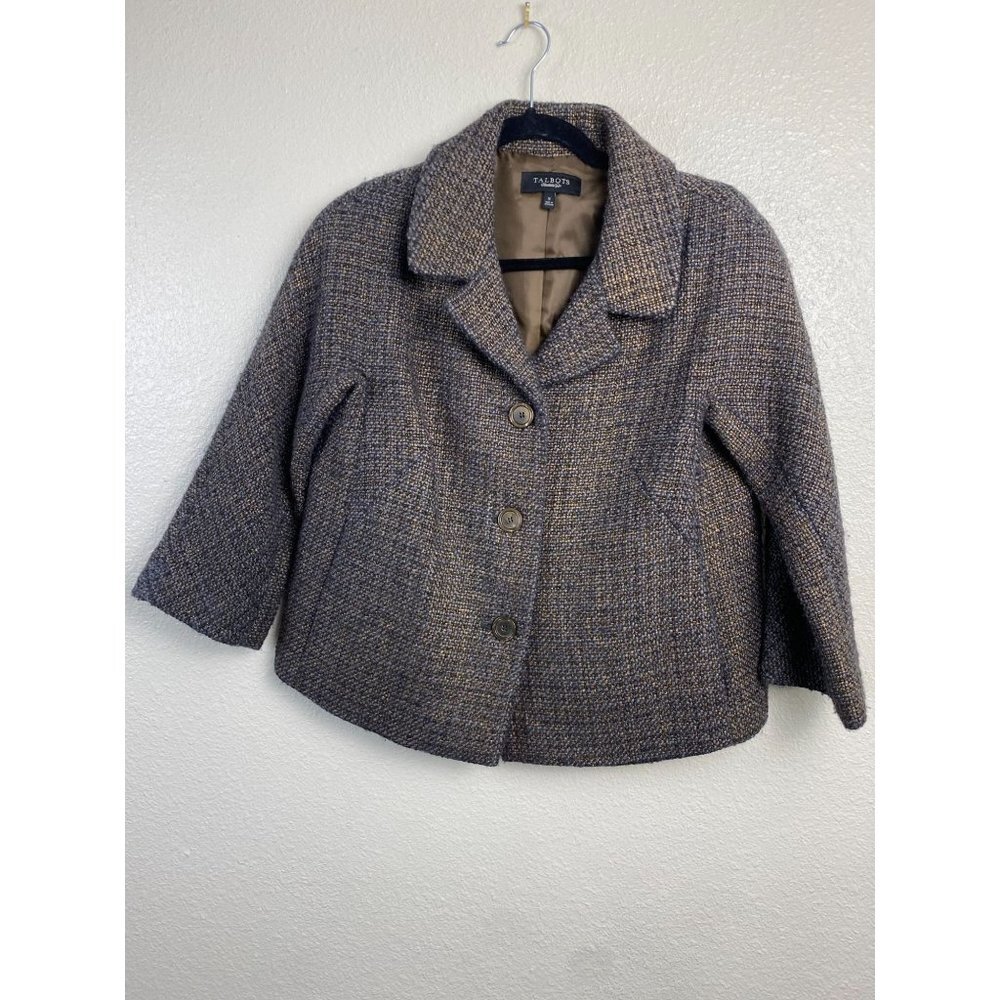 Talbots Wool Blend Boucle Blazer Jacket Womens size 8 Gray Career Office Bronze